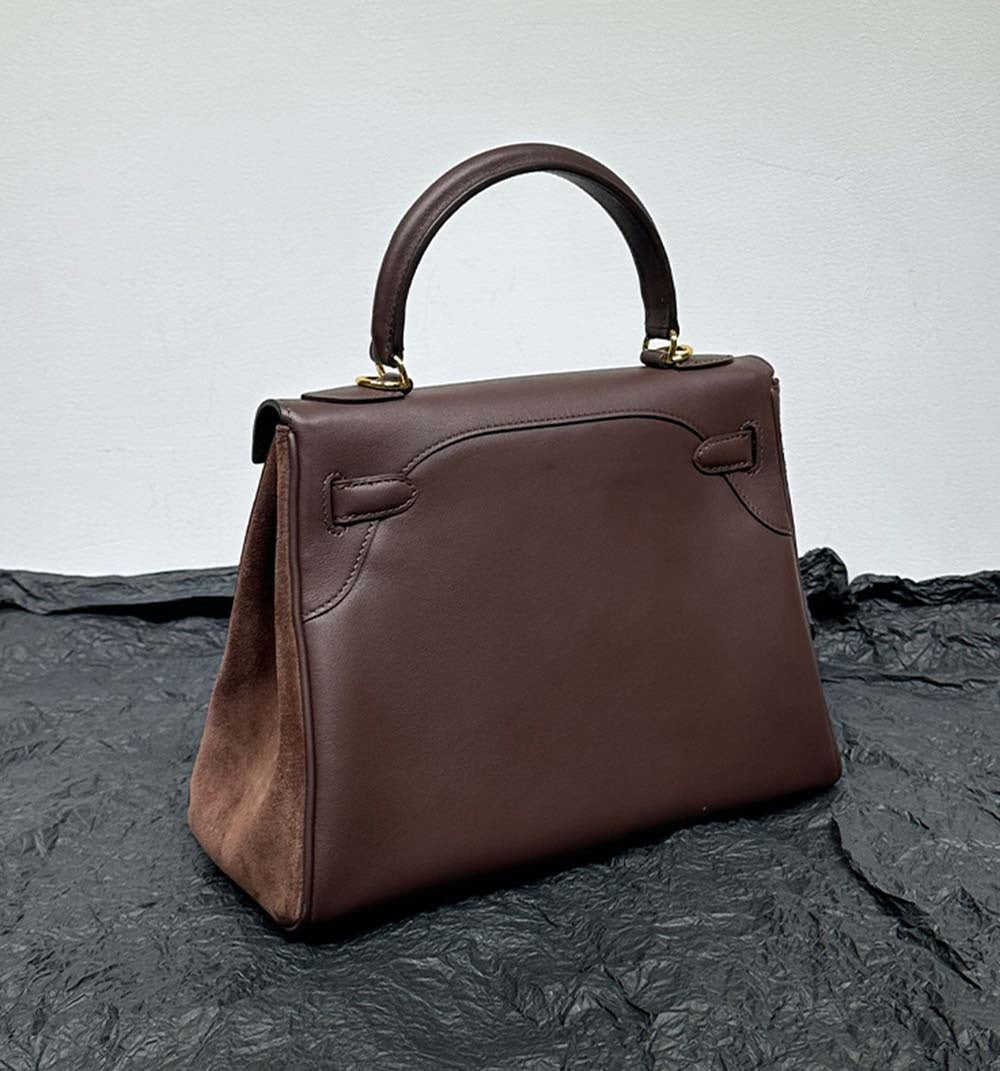 Womens Suede Leather Padlock Tote Bag Brown