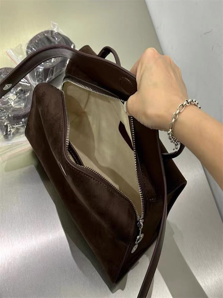 Womens Suede Leather Top Handle Bag