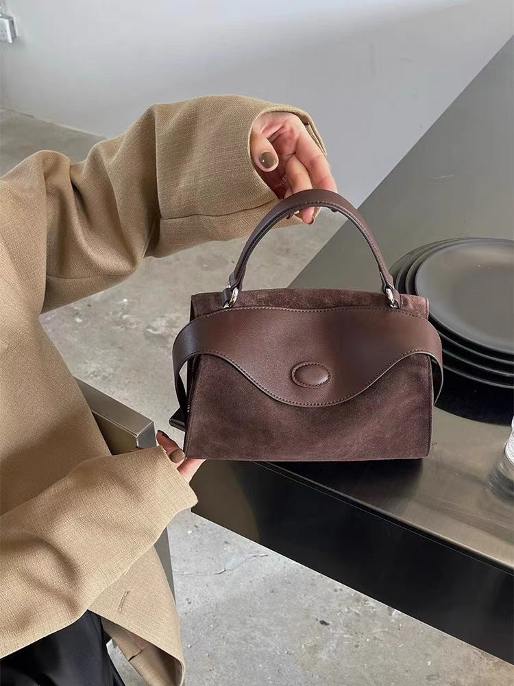 Womens Suede Leather Top Handle Bag