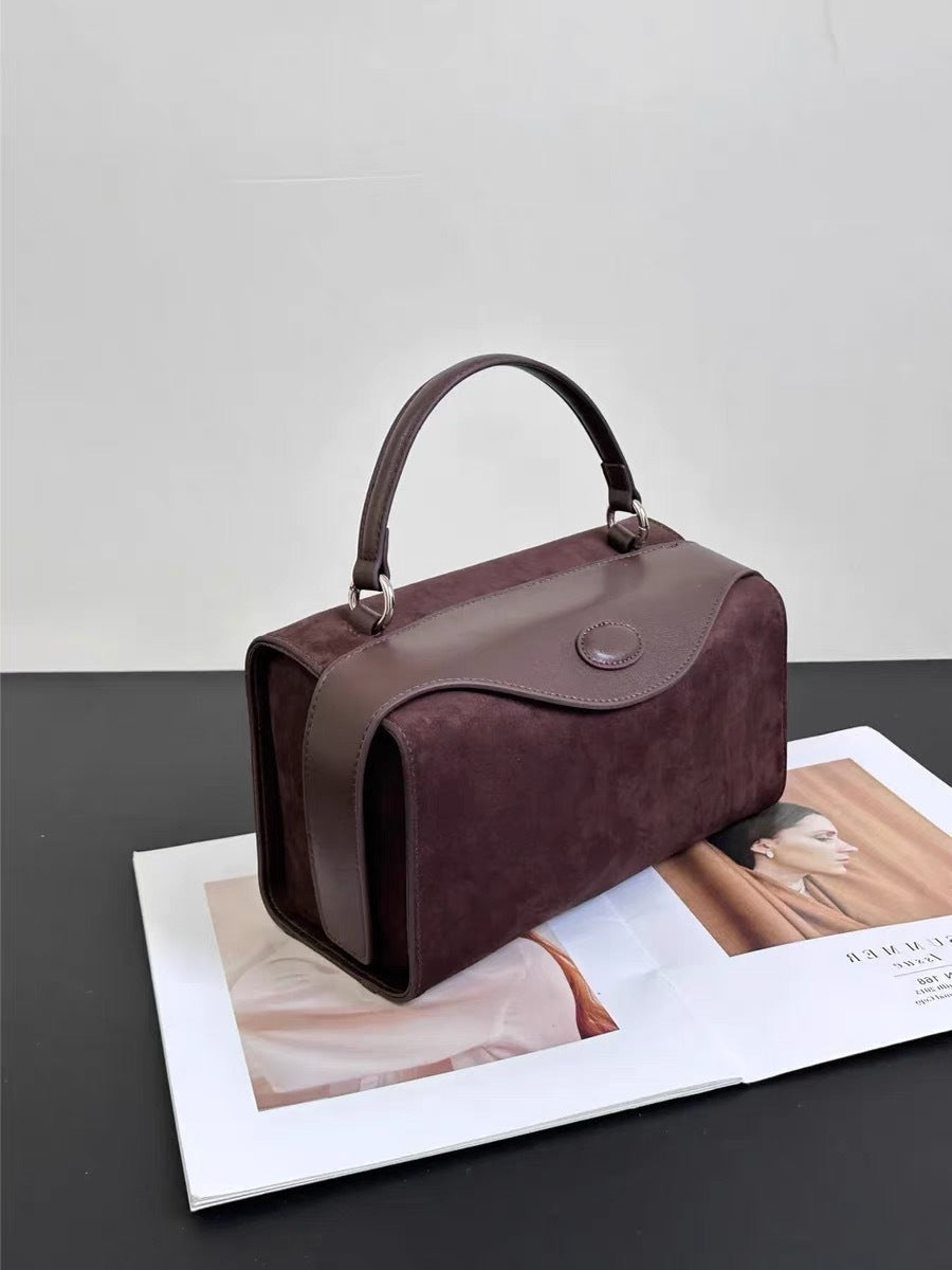 Womens Suede Leather Top Handle Bag