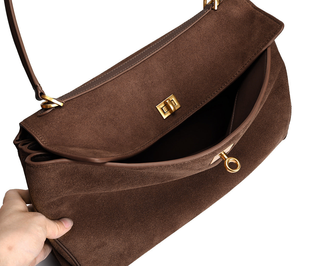 Womens Suede Leather Top Handle Underarm Shoulder Bag