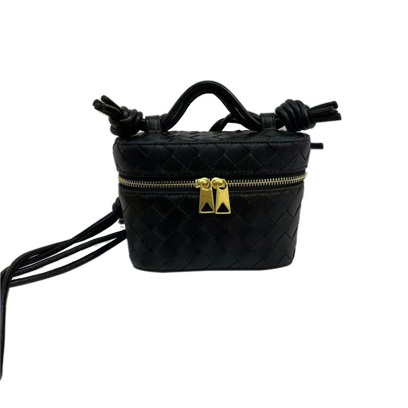 Womens Woven Calfskin Leather Box Cross Body Handle Bag