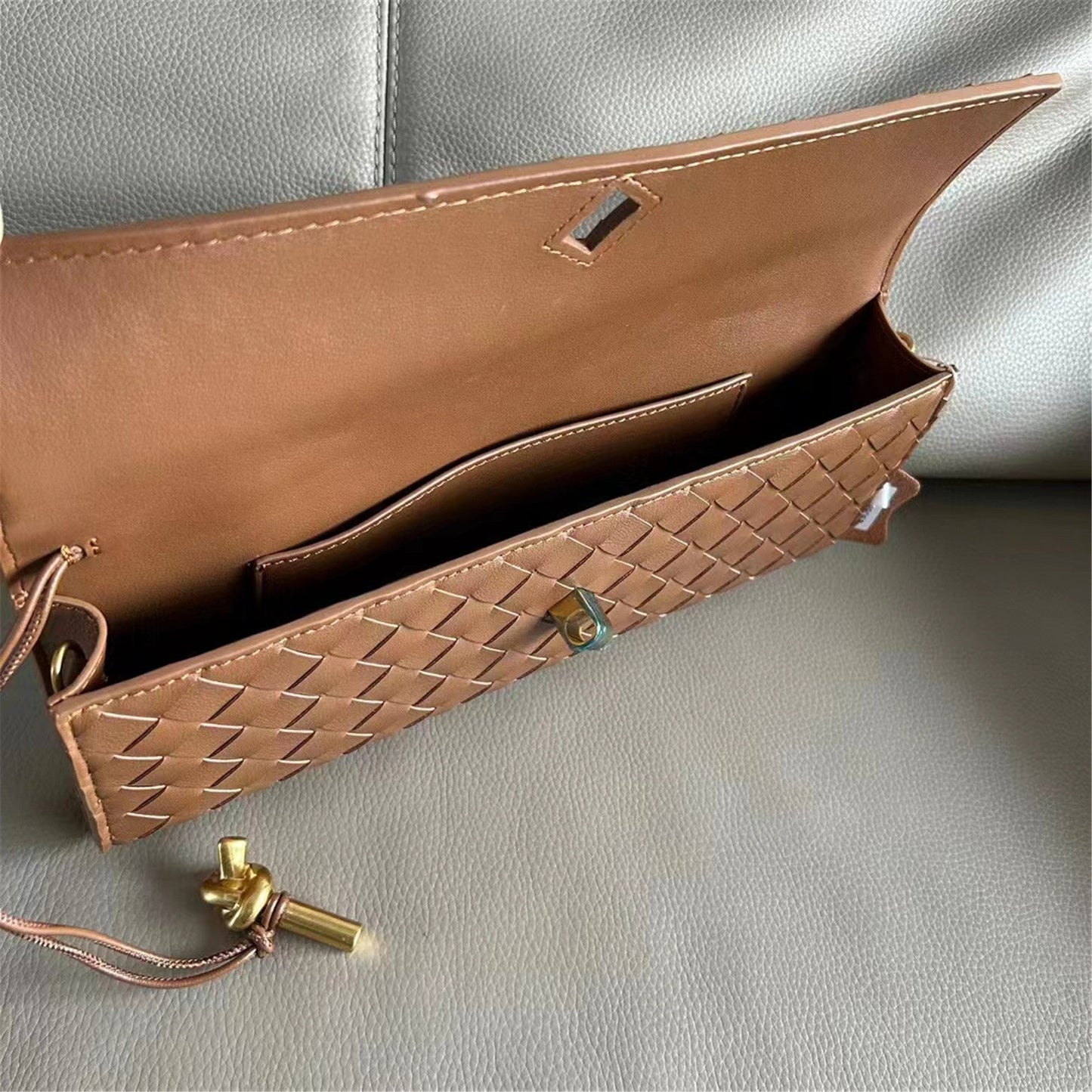 Womens Woven Leather Cross Body Handle Evening Clutch Bag