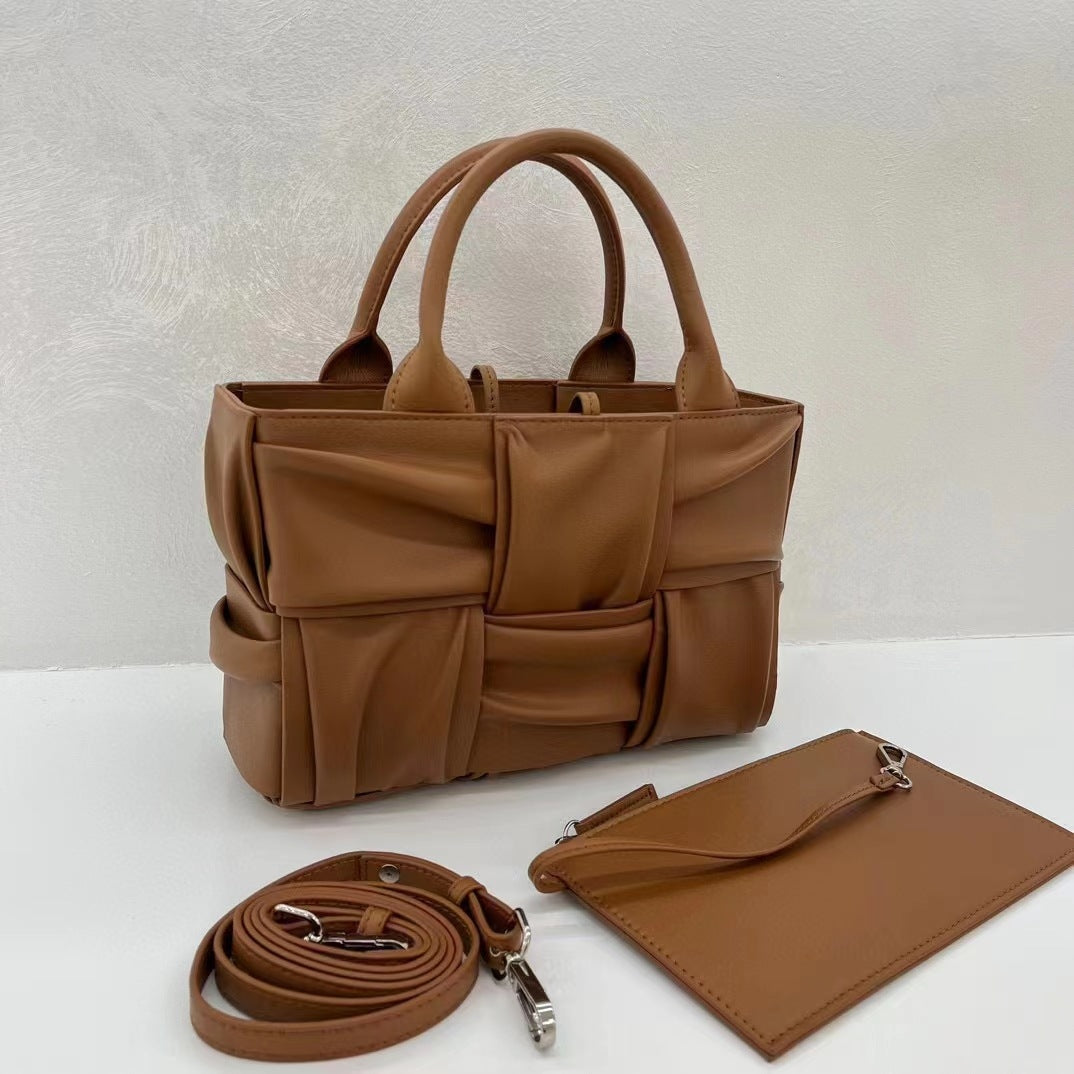 Womens Woven Leather Top Handle Tote Bag