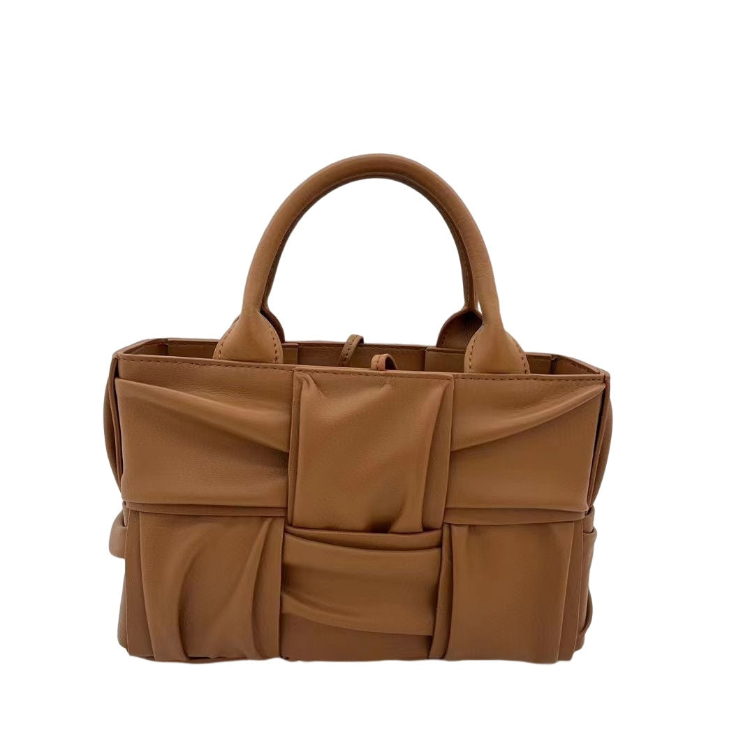 Womens Woven Leather Top Handle Tote Bag