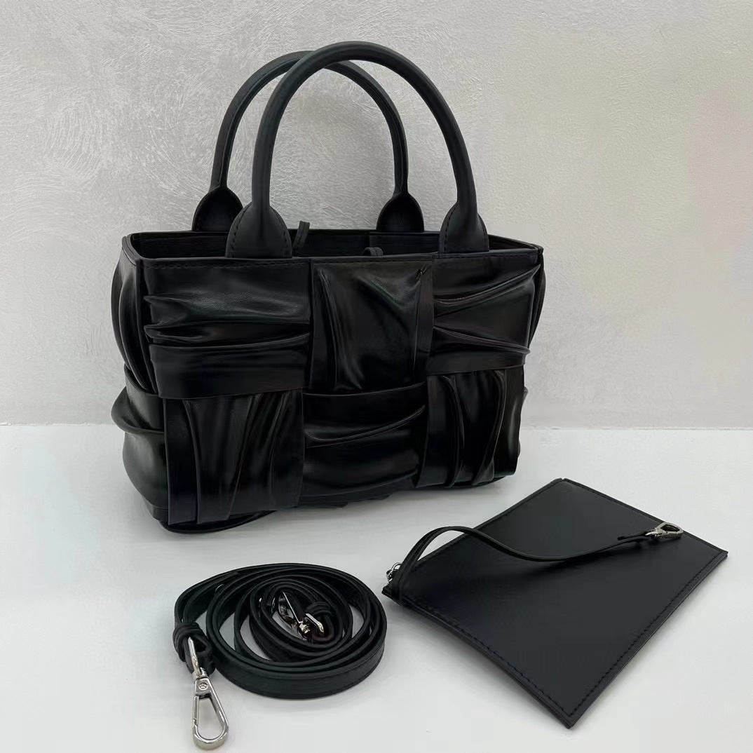 Womens Woven Leather Top Handle Tote Bag