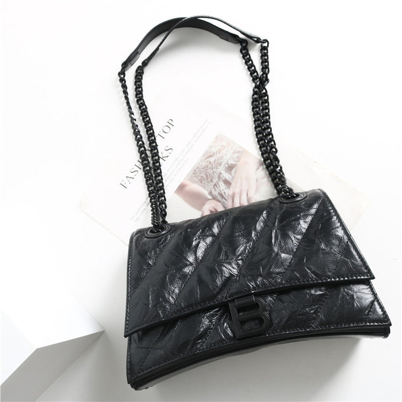 Black Quilted Calfskin Leather Shoulder Cross Body Bag