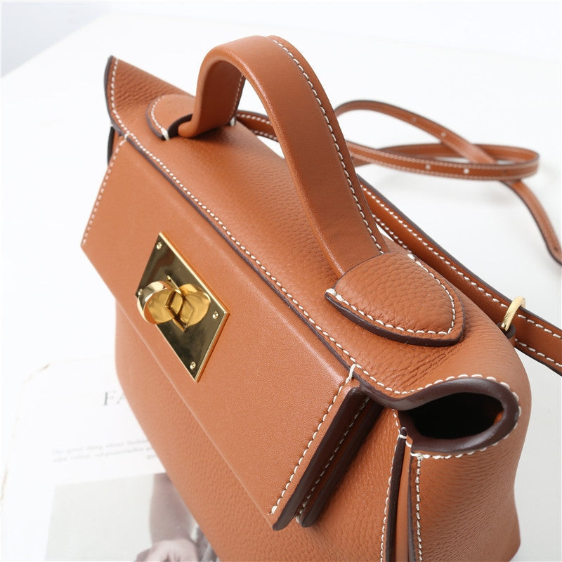 Calfskin Leather Top Handle Cross Body Bag