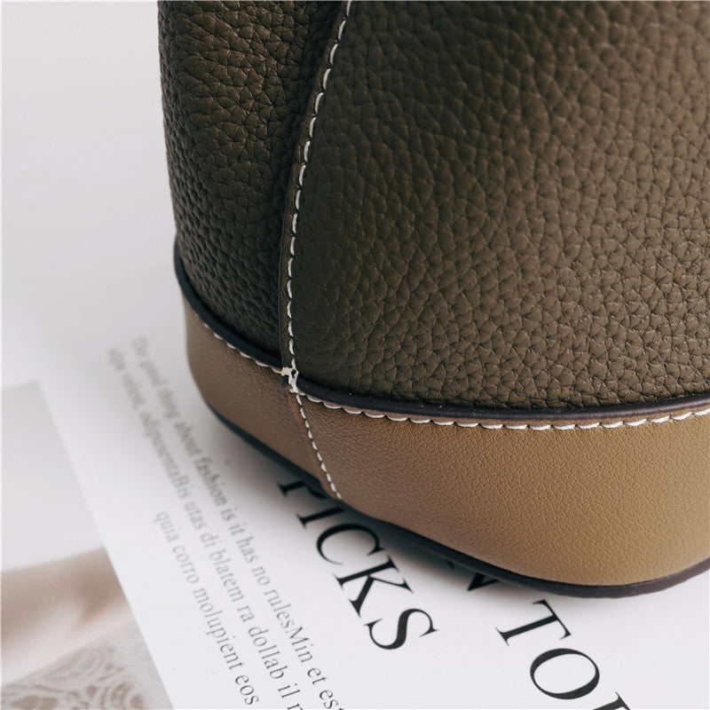Contrast Color Leather Top Handle Bag