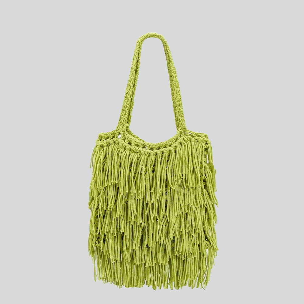 Hand-Woven Cotton Hemp Knit Shopping Hobo Shoulder Bags Natural Dyed