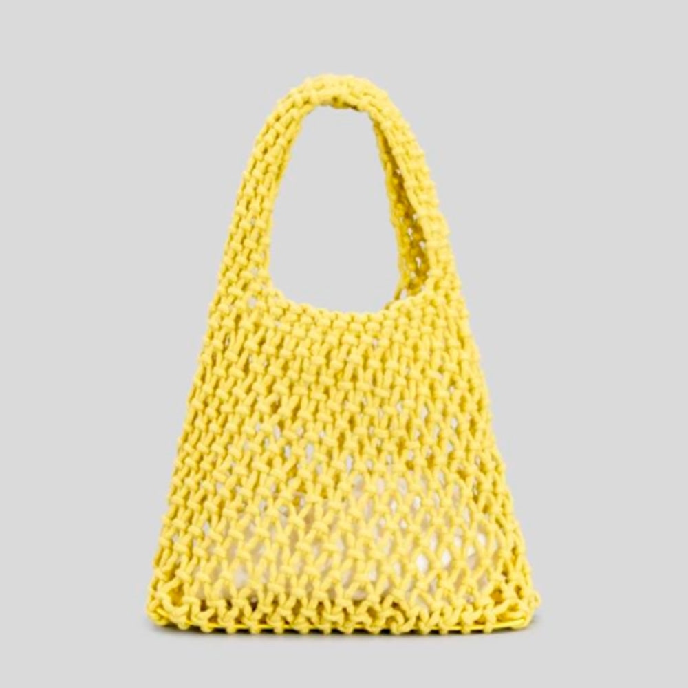 Hand-Woven Cotton Hemp Knitted Small Shopping Hobo Handle Bags Natural Dyed