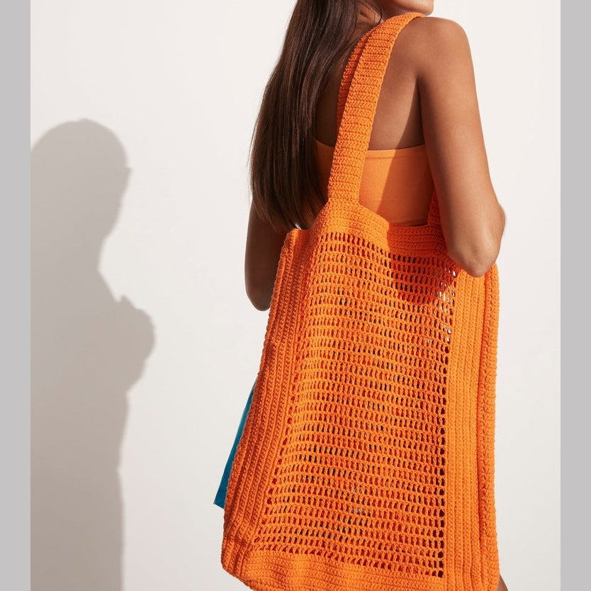 Handmade Cotton Hemp Knit Shopping Tote Shoulder Bag Natural Dyed