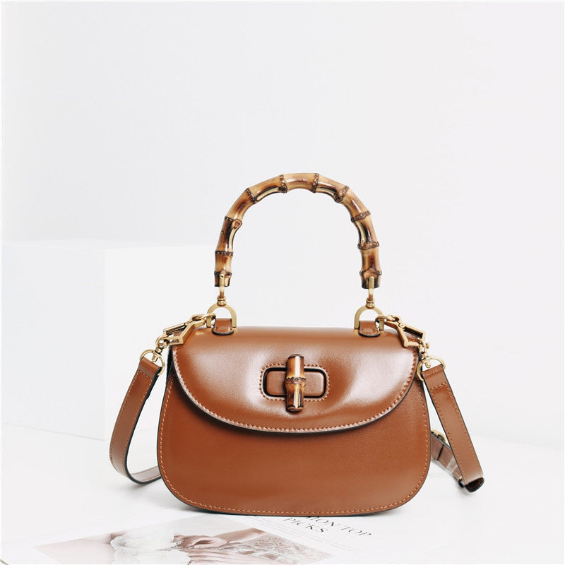 Leather Bamboo Small Top Handle Bag