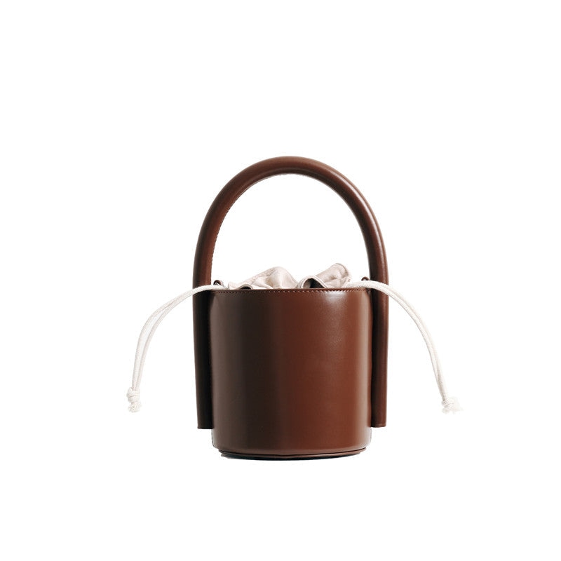 Leather Bucket Bag With Thick Handle