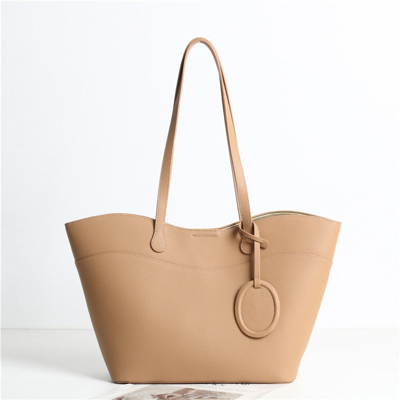 Leather Bucket Shopper Tote Bag with Zipper Pouch for Women