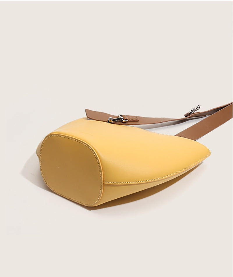 Leather Bucket Shoulder Bag Yellow