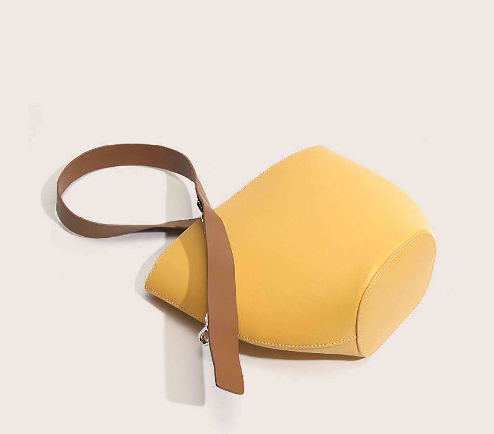 Leather Bucket Shoulder Bag Yellow