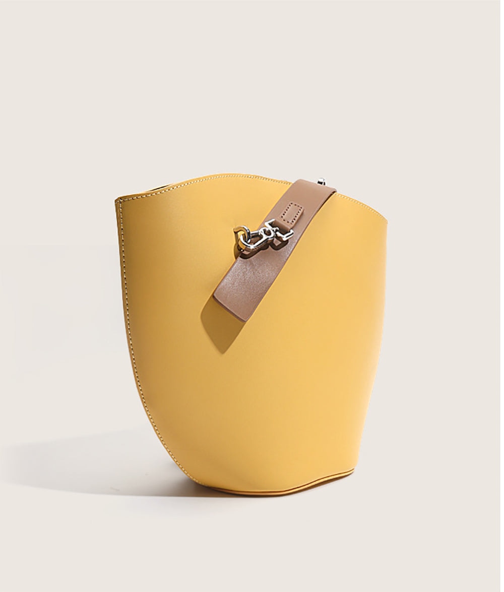 Leather Bucket Shoulder Bag Yellow
