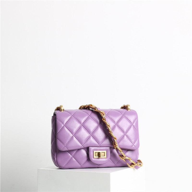 Leather Chunky Chain Flap Bag Quilted Lameskin Mini
