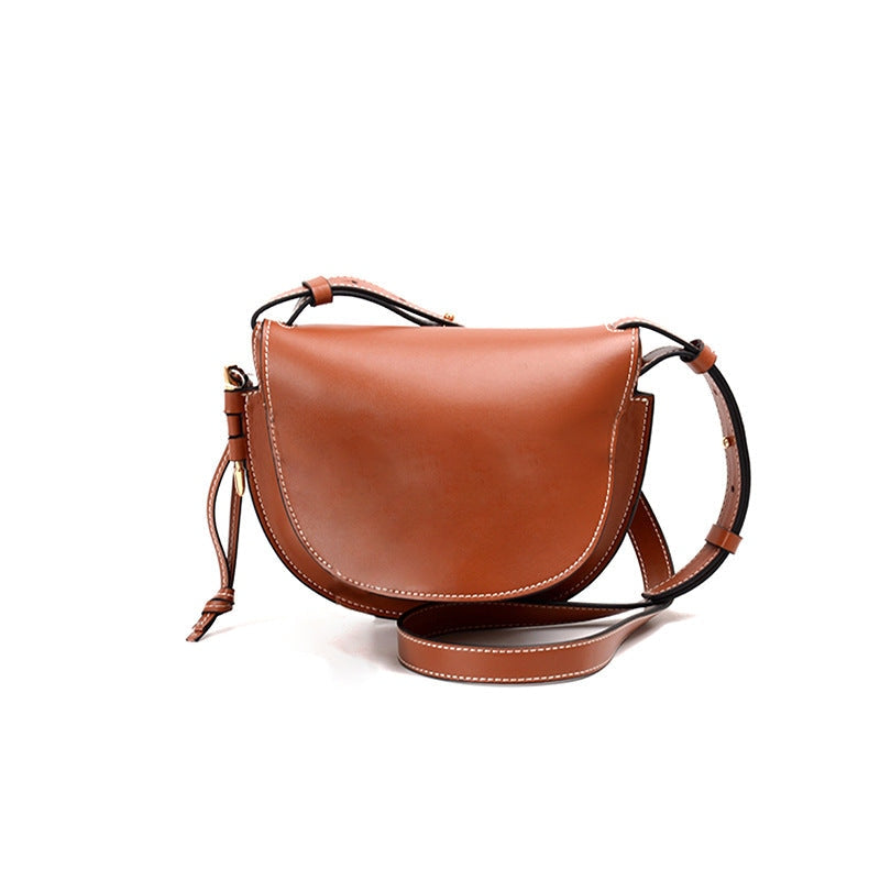 Leather Contrast Color Saddle bag Casual Shoulder Messenger Bags With Bow