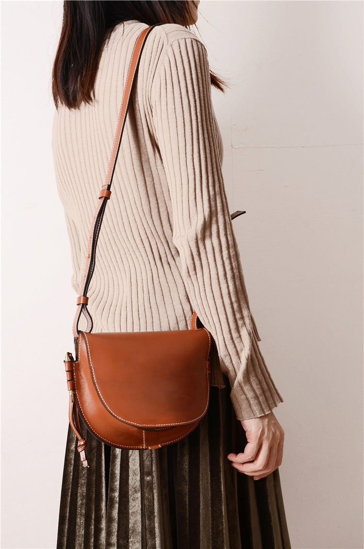 Leather Contrast Color Saddle bag Casual Shoulder Messenger Bags With Bow