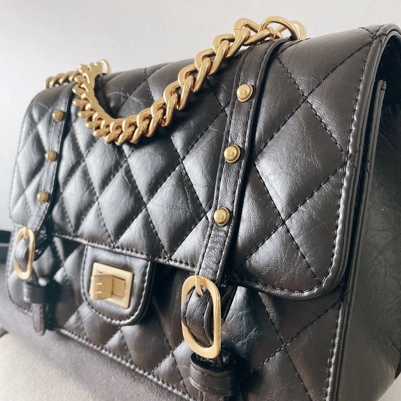 Leather Quilted postman Cross Body Chain Bag