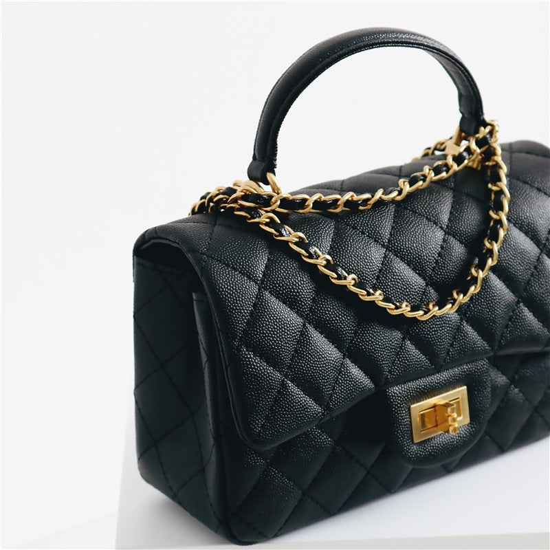 Leather Quilted Top Handle Bag
