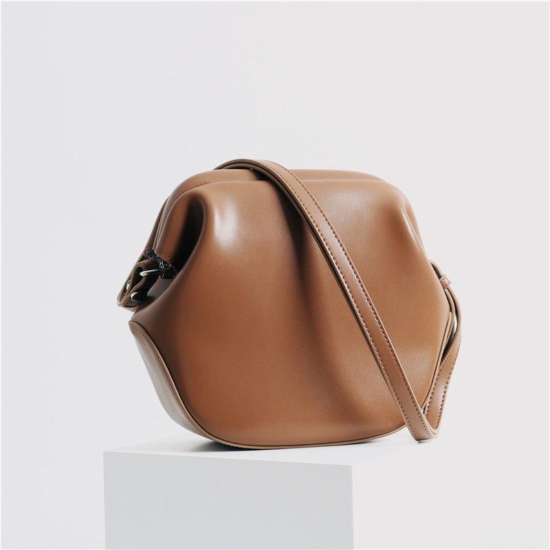 Leather Steamer Bun Clutch Purse Handbag