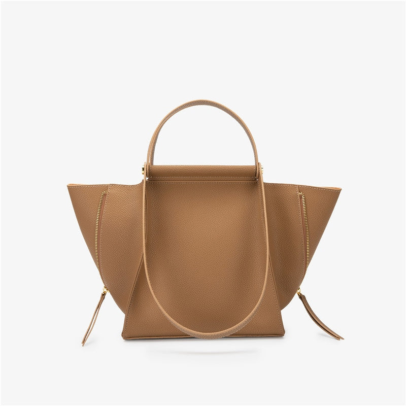 Leather Trapeze Top Handle Bag