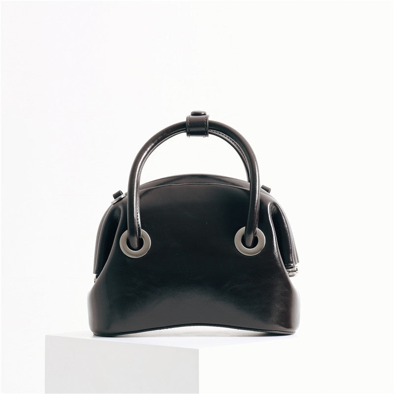 Mini Leather Circle Top Handle Bag