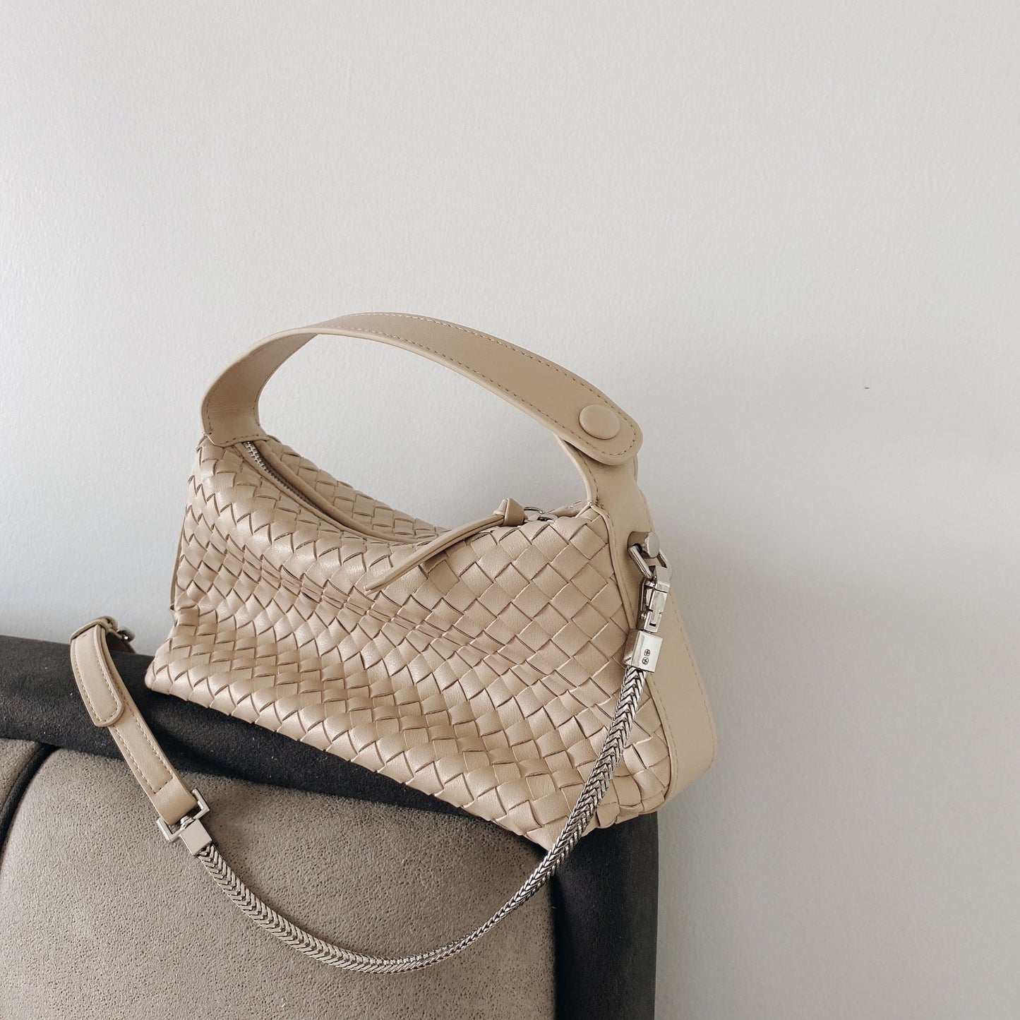 Mini Leather Woven Hobo Handle Bag