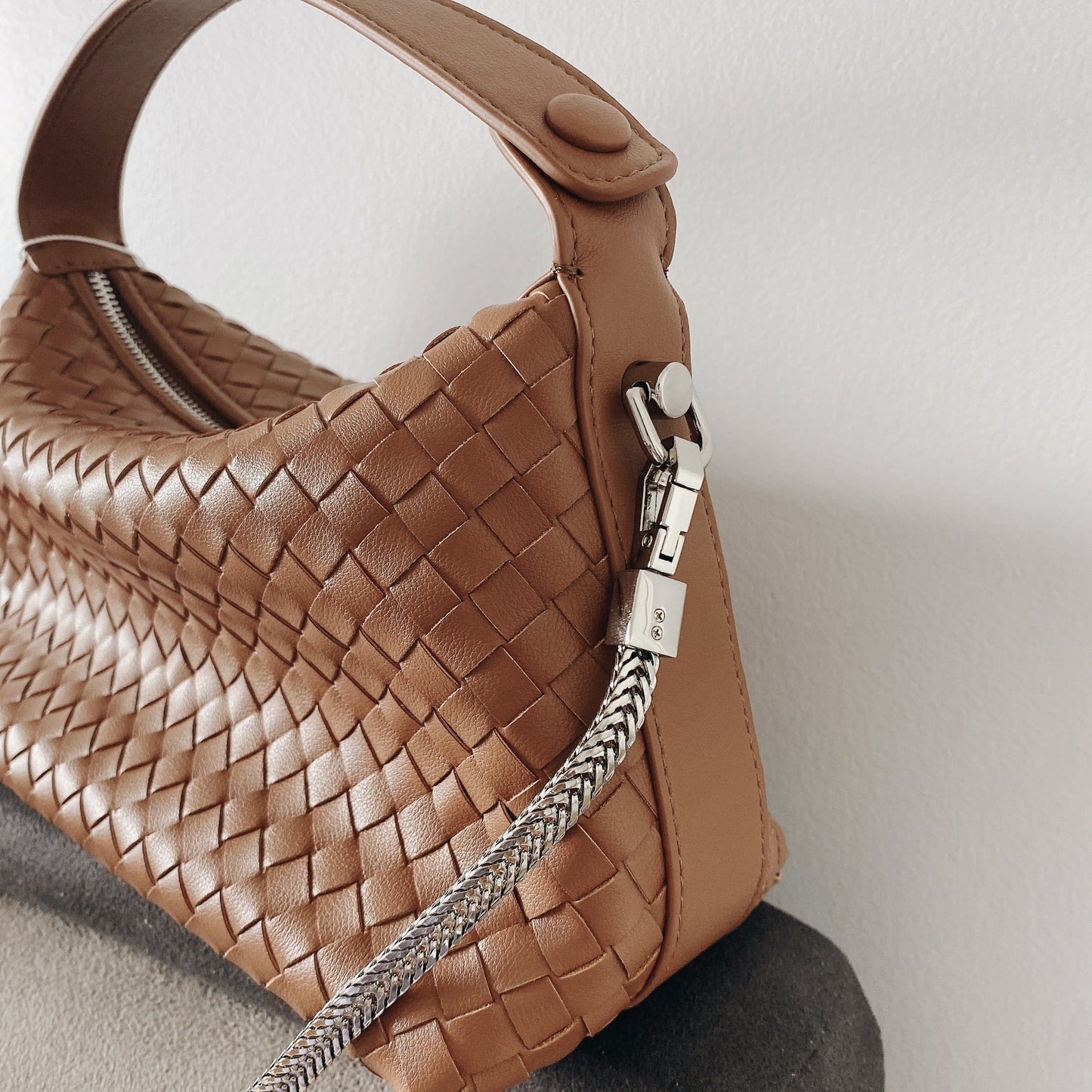 Mini Leather Woven Hobo Handle Bag