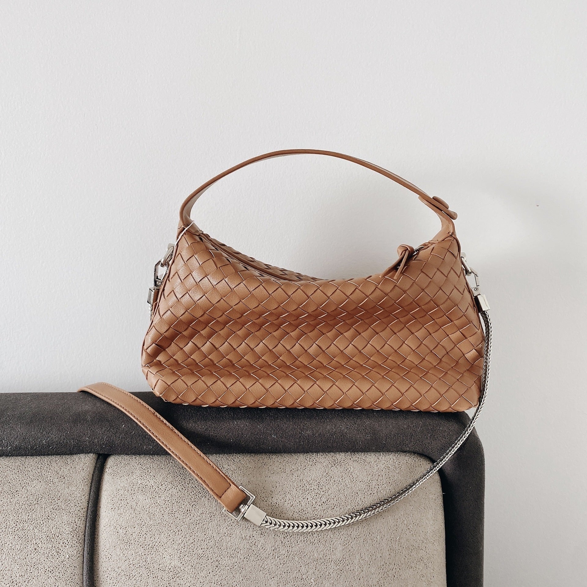 Mini Leather Woven Hobo Handle Bag