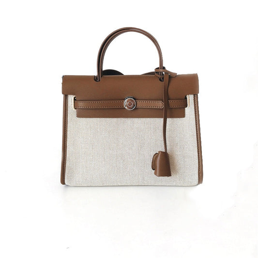 Padlock Canvas And Leather Tote Shoulder Bag