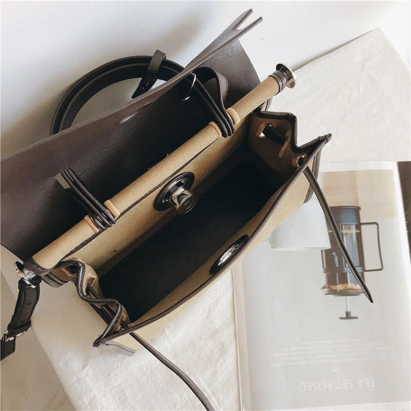 Padlock Canvas And Leather Tote Shoulder Bag