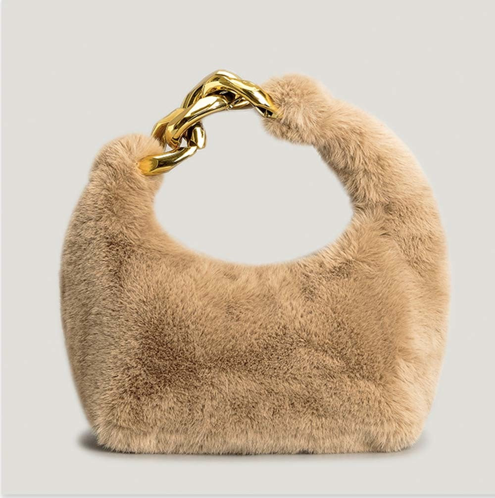 Plush Faux Fur Hobo Moon Shoulder Bag