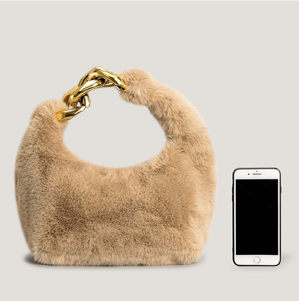 Plush Faux Fur Hobo Moon Shoulder Bag