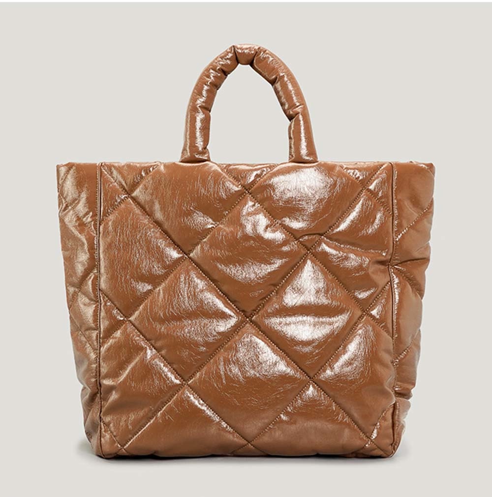 Quilted Faux-Leather Large Padded Tote Bag