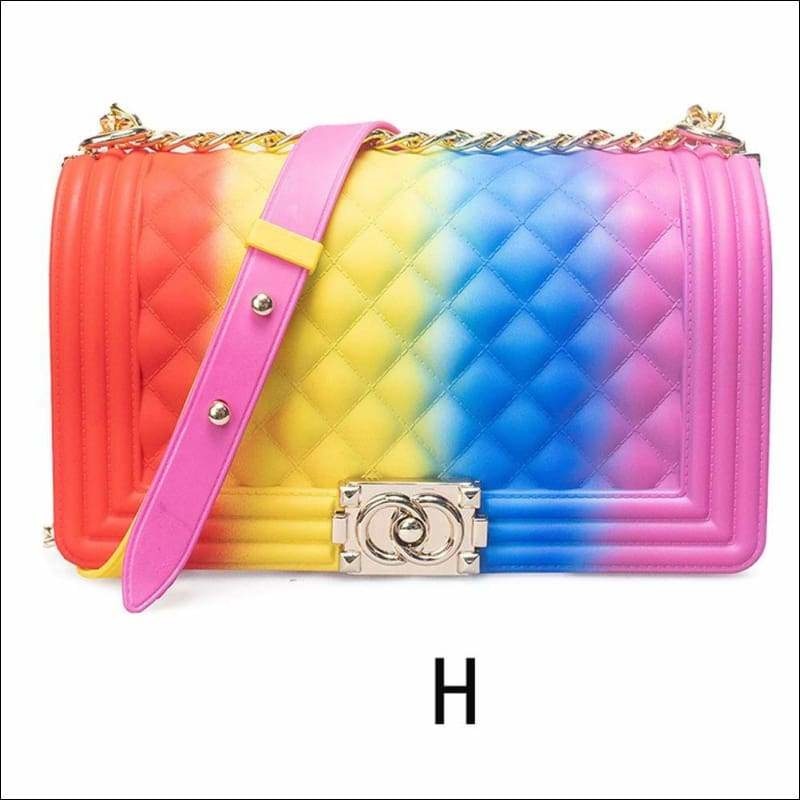 Rainbow Color Tender Jelly Messenger Flap Chain Shoulder Bag