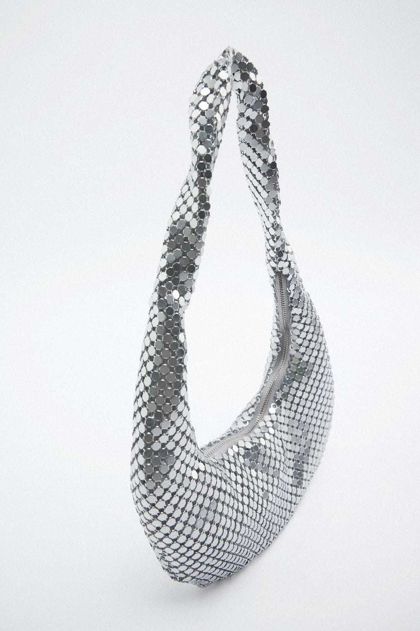 Silver Metal Mesh Underarm Hobo Bag