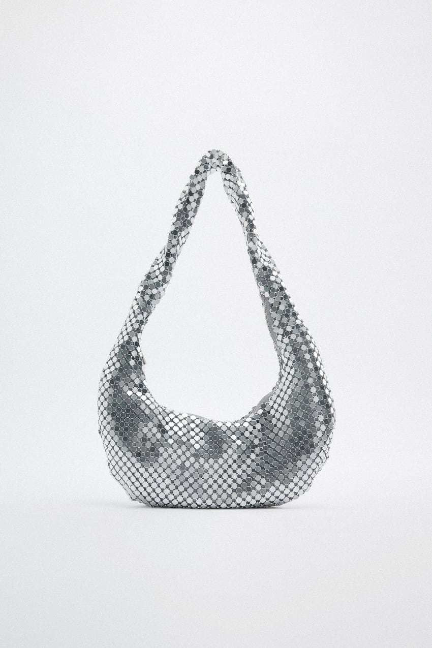 Silver Metal Mesh Underarm Hobo Bag