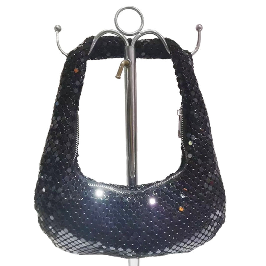 Silver Metal Mesh Underarm Hobo Bag