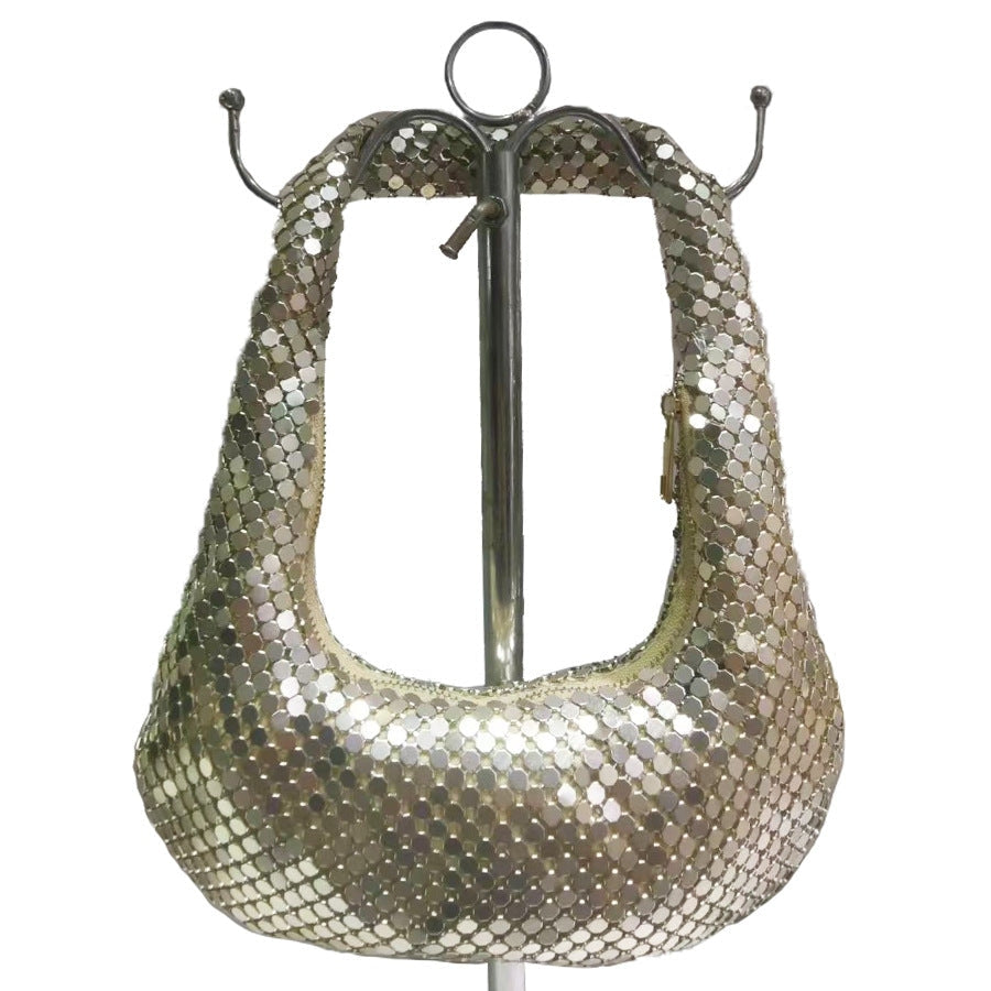 Silver Metal Mesh Underarm Hobo Bag