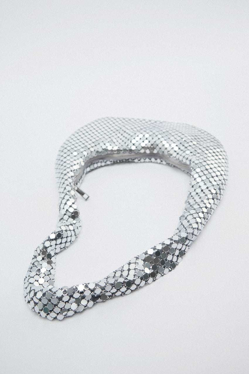 Silver Metal Mesh Underarm Hobo Bag