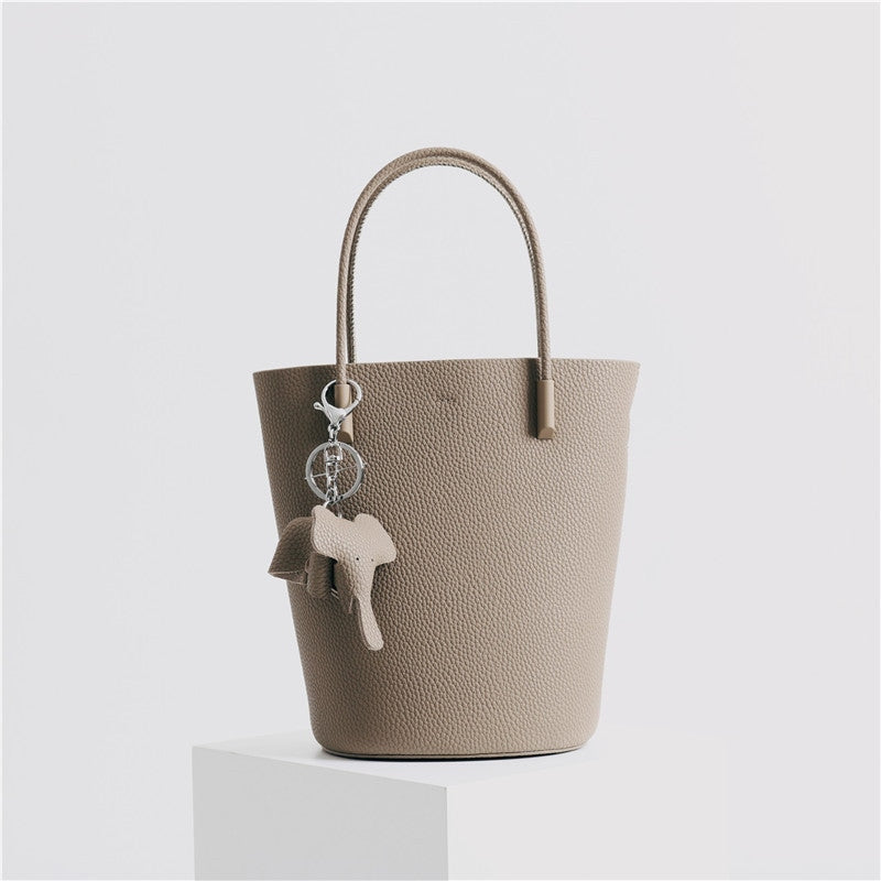 Small Bucket Bag In Grainy Calfskin Leather With Elephant Hanger