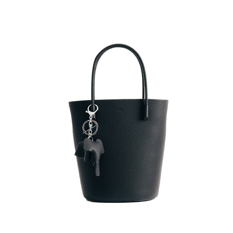 Small Bucket Bag In Grainy Calfskin Leather With Elephant Hanger