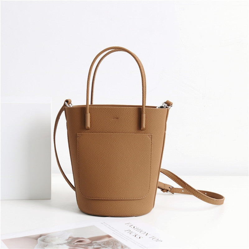 Small Bucket Bag In Grainy Calfskin Leather With Elephant Hanger