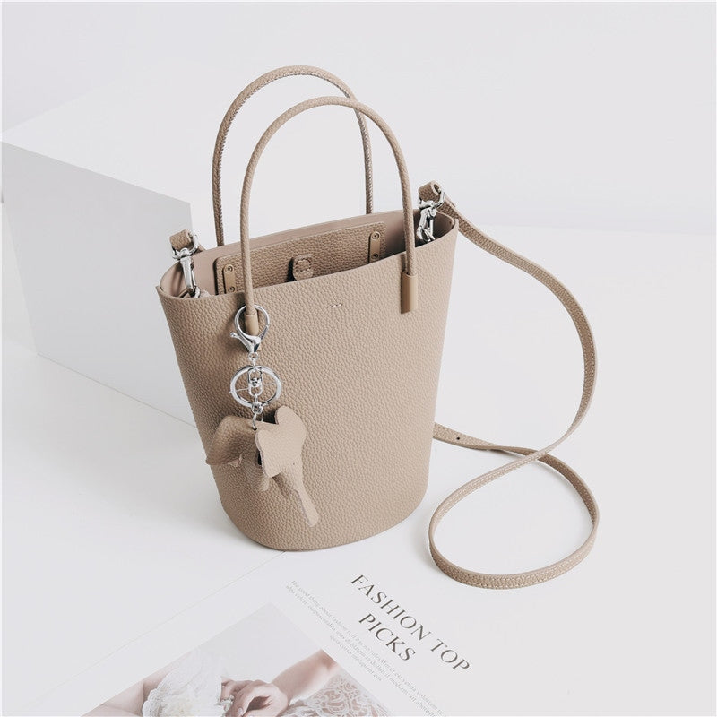 Small Bucket Bag In Grainy Calfskin Leather With Elephant Hanger