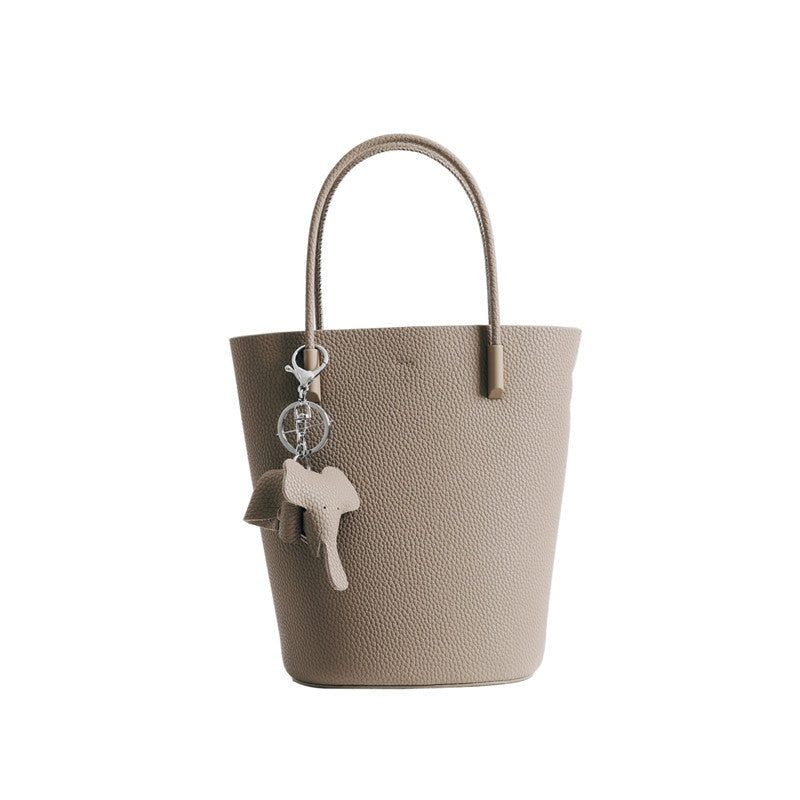 Small Bucket Bag In Grainy Calfskin Leather With Elephant Hanger