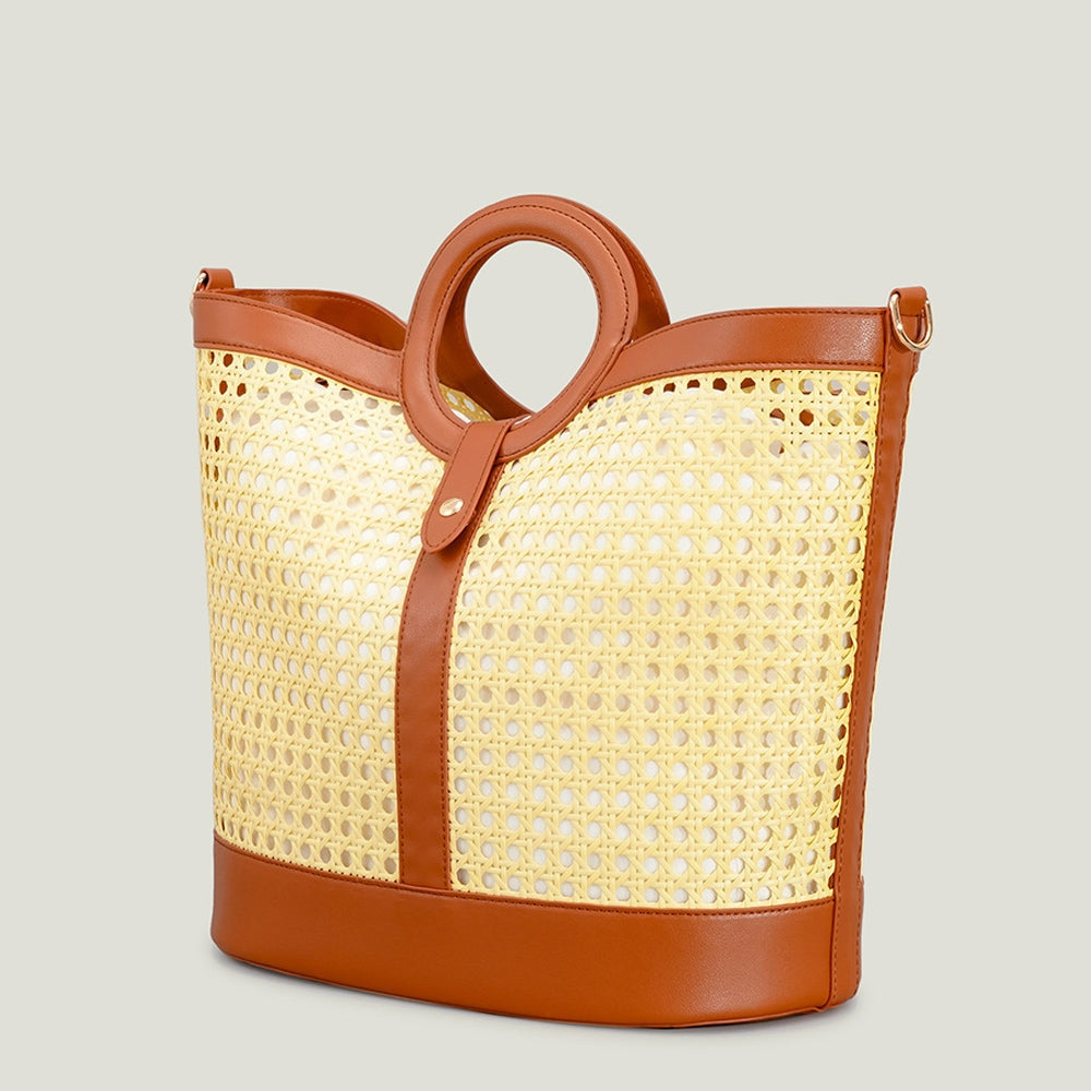 Straw Bags For Women Top-Handle Bag With Round Ring Handle Summer Beach Rattan Tote Handbag